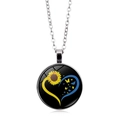 Oekraïne-thema ketting met zonnebloem en hartpatroon aan zilveren ketting - Zilver (XSWX5353-3)