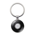 Classic vinyl record design metal keychain with polished silver frame and glass dome charm - Silver Style 5