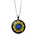 Oekraïne thema zonnebloem glazen hanger ketting met zilveren legering frame en ketting - Zilver (XSWX5353-4)