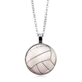Zilveren volleybal hanger ketting met glazen koepel en klassieke schakelketting op wit decor - Volleybalstijl (XSWX5578-6)