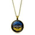 Collana vintage in bronzo con ciondolo a cupola in vetro girasole Ucraina e blu giallo - Bronzo Antico (XSWX5353-1)