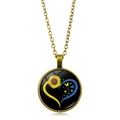 Collana vintage in bronzo con ciondolo in vetro, motivo girasole e cuore giallo-blu - Bronzo Antico (XSWX5353-3)