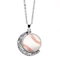 Gros plan du pendentif baseball rotatif sur un collier lune en argent pour femme - Style de Baseball Blanc (XSWX5579-10)
