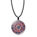 Mandala flower glass dome pendant necklace with silver frame and black woven cord - Mandala Pattern (XSWX5390-10)