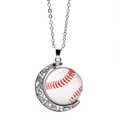 Collier pendentif lune rotatif double face avec motif de baseball vintage pour femme - Style de Baseball à Surpiqûres Rouges (XSWX5579-5)