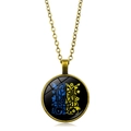 Collana con ciondolo Ucraina in vetro con tridente e fiori blu e gialli in bronzo - Bronzo Antico (XSWX5353-9)