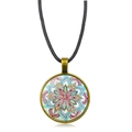 Bohemian mandala flower necklace with bronze pendant and black woven cord strap - Colorful Geometric Mandala Pattern (XSWX5390-2)