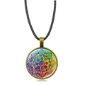 Mandala Flower of Life glass pendant necklace with vintage bronze frame and black cord - Brilliant Multi-color Geometric Pattern (XSWX5390-3)
