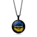 Collana vintage con bandiera ucraina, motivo di girasole e ciondolo in vetro fine - Nero (XSWX5353-1)