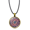 Mandala Flower of Life pendant necklace with bronze base and pink glass crystal - Pink-Purple Mandala Style (XSWX5390-10)