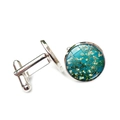 Polished silver cufflinks with Van Gogh Almond Blossoms glass cabochon art inlay - Almond Blossoms Pattern (XSWX4125-1)
