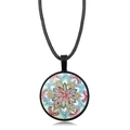 Mandala Flower of Life glass pendant necklace with colorful pattern and black cord - Multicolor Mandala Style (XSWX5390-2)