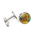 Men's silver cufflinks with Van Gogh Sunflowers glass dome and classic swivel T-bar - Sunflowers Pattern (XSWX4125-6)