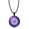 Mandala Flower of Life glass necklace with purple kaleidoscope pattern and black cord - Purple Kaleidoscope Mandala Style (XSWX5390-4)