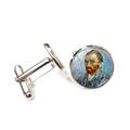 Silver cufflinks featuring Van Gogh self-portrait under a polished glass dome - Van Gogh Self-Portrait Pattern (XSWX4125-7)