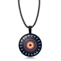 Flower of Life mandala glass pendant necklace with black cord and blue accents - Blue-Purple-Orange Mandala Style (XSWX5390-6)