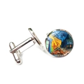Silver cufflinks with Van Gogh's Cafe Terrace at Night art under domed glass - Café Terrace at Night Pattern (XSWX4125-10)