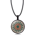 Vintage Mandala Flower of Life crystal glass necklace with black woven leather cord - Orange and Green Vintage Pattern Style (XSWX5390-9)