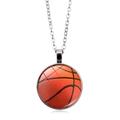 Silberne Sportkette mit rundem Basketball-Anhänger unter einer Glas-Cabochon-Kuppel - Basketball-Stil (XSWX5578-1)