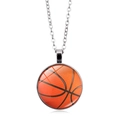 Zilveren ketting met ronde glazen basketbal hanger voor een sportieve uitstraling - Oranje Basketbalstijl (XSWX5578-8)
