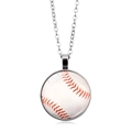 Zilverkleurige ronde honkbal hangketting met rood stiksel glazen edelsteen ontwerp - Honkbalstikselstijl (XSWX5578-10)