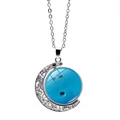 Collier pendentif boule de bowling avec sphère bleue et lune argentée élégante - Style Bowling (XSWX5579-12)