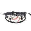 Verstelbare gelaagde leren armband met retro vlechtwerk en een baseball bedeltje - Rood-Wit Honkbal (XSWX5272-5)