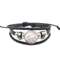 Verstelbare meerlaagse gevlochten lederen armband met volleybalthema glazen bedel - Volleybal (XSWX5272-6)