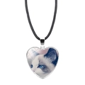 Herzförmige Kristall-Halskette mit süßem blauäugigem Katzenfoto und schwarzer Lederkordel - Blauäugige Katze HD Foto Stil (XSWX5500-19)
