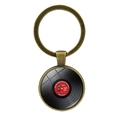 Retro vinyl record keychain with bronze metal ring featuring Old Rocker dude design - Antique Bronze Style 2