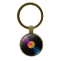 Vintage bronze vinyl record keychain with pink and blue gradient glass dome pendant - Antique Bronze Pattern 3