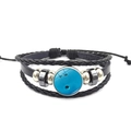 Gevlochten zwart leren armband met blauwe bowling bedel en verstelbaar koord voor heren - Bowling (XSWX5272-12)
