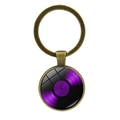 Vintage bronze keychain featuring a purple vinyl record glass pendant charm - Antique Bronze Pattern 4