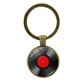 Vintage bronze vinyl record keychain with retro black disc pendant and red center detail - Antique Bronze Pattern 6
