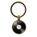 Vintage bronze keychain with round vinyl record glass cabochon charm for backpack - Antique Bronze Pattern 8