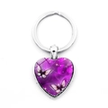Silver heart keychain with a purple butterfly time gem pendant and a starry pattern - Purple Butterfly Dreamy Star Light Style Silver Frame (XSWX5582-1)