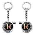 Rotating moon keychain with double-sided letter H design and floral patterns - Initial H Floral Style (XSWX5492-H)