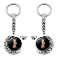 Rotating silver moon keychain featuring floral alphabet letter I with double-sided design - Initial I Floral Style (XSWX5492-I)