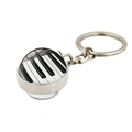 Silberner Klavier-Tastatur Schlüsselanhänger mit Glaskugel-Anhänger und Musik-Thema - Klaviertastatur-Stil (XSWX5700-1)