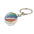 Detailed close-up of crystal glass keychain with piano keys and rainbow motif design - Rainbow Keyboard Art Style (XSWX5700-10)