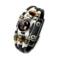 Pulsera de cuero negro multicapa retro con colgante de cristal y la letra G - Letra G Estilo Floral (XSWX5497-G)