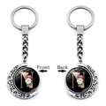 Rotating moon keychain with double-sided letter N and floral print on black base - Initial N Floral Style (XSWX5492-N)