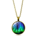 Close-up of bronze aurora borealis forest glass gem pendant necklace with vintage style - Bronze Aurora Forest Style (ABXL350-2)
