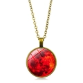 Detail of vintage bronze pendant with red moon glass dome and nebula art on metal chain - Bronze Red Moon Nebula Style (ABXL350-1)