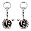 Silver rotating moon keychain with floral letter Q on a double-sided glass pendant - Initial Q Floral Style (XSWX5492-Q)