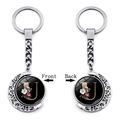 Rotating moon keychain with letter U and floral design in silver finish, front and back - Initial U Floral Style (XSWX5492-U)