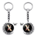 Letter X double-sided rotating moon keychain with floral art and silver metal finish - Initial X Floral Style (XSWX5492-X)