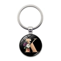 Silver metal keychain with vintage floral letter K design under glass dome - Letter K (XSWX5495-K)