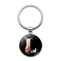 Silver metal keychain with letter L pendant featuring floral roses and crystal glass dome - Letter L (XSWX5495-L)