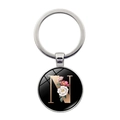 Silver alphabet keychain featuring a black round pendant with letter N and floral design - Letter N (XSWX5495-N)